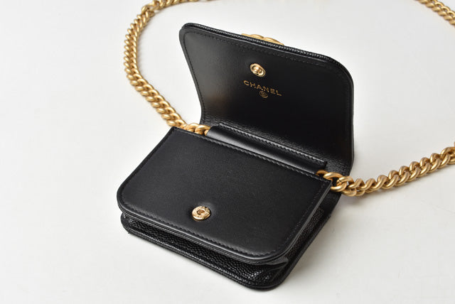 Chanel Boy Belt Bag Coin Case Chain Pouch Black Gold Hardware