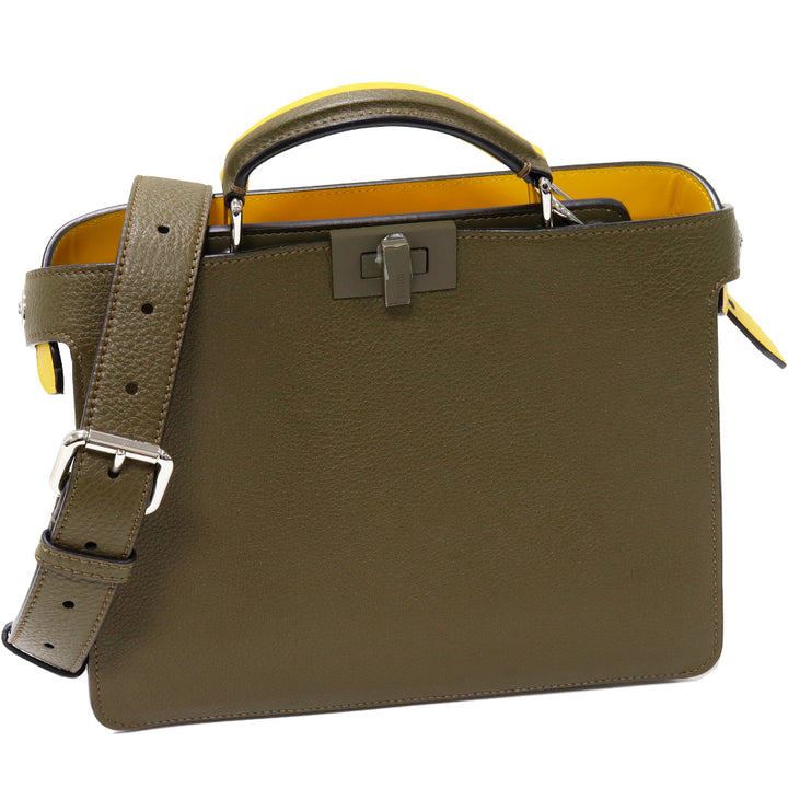 Fendi Peekaboo ISeeU Small Handbag Shoulder Bag Khaki Yellow Calf 2WAY in Pristine Condition