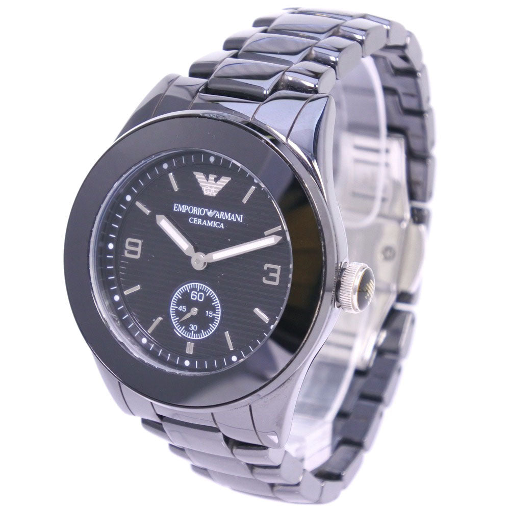Emporio Armani  Emporio Armani Ceramica Men's Stainless Steel Wristwatch with Black Dial - Used, Grade A Metal Quartz AR-1422 in Good condition