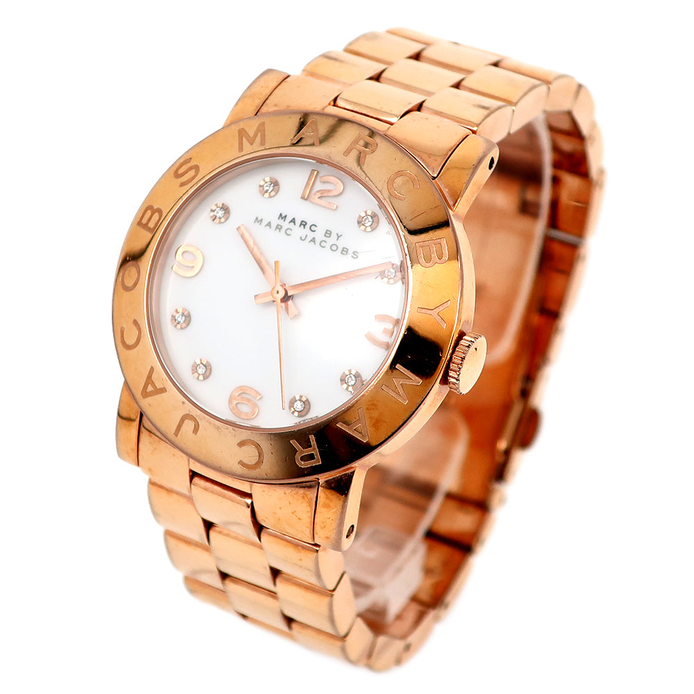 Marc Jacobs Women's Stainless Steel Wristwatch with Gold Quarts and White Dial - Used MBM3077