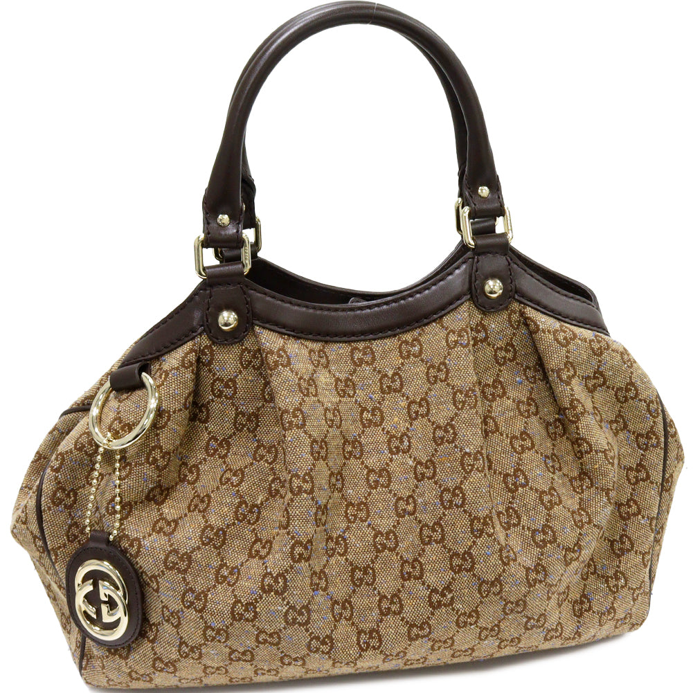 Gucci Tweed Calf Handbag Tote GG Sukey 211944