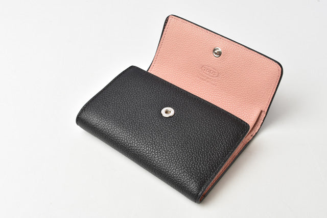 Tod's Leather Trifold Wallet Double TT Black/Pink