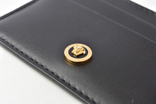 Versace Leather Card Case Medusa Motif Black in Pristine Condition