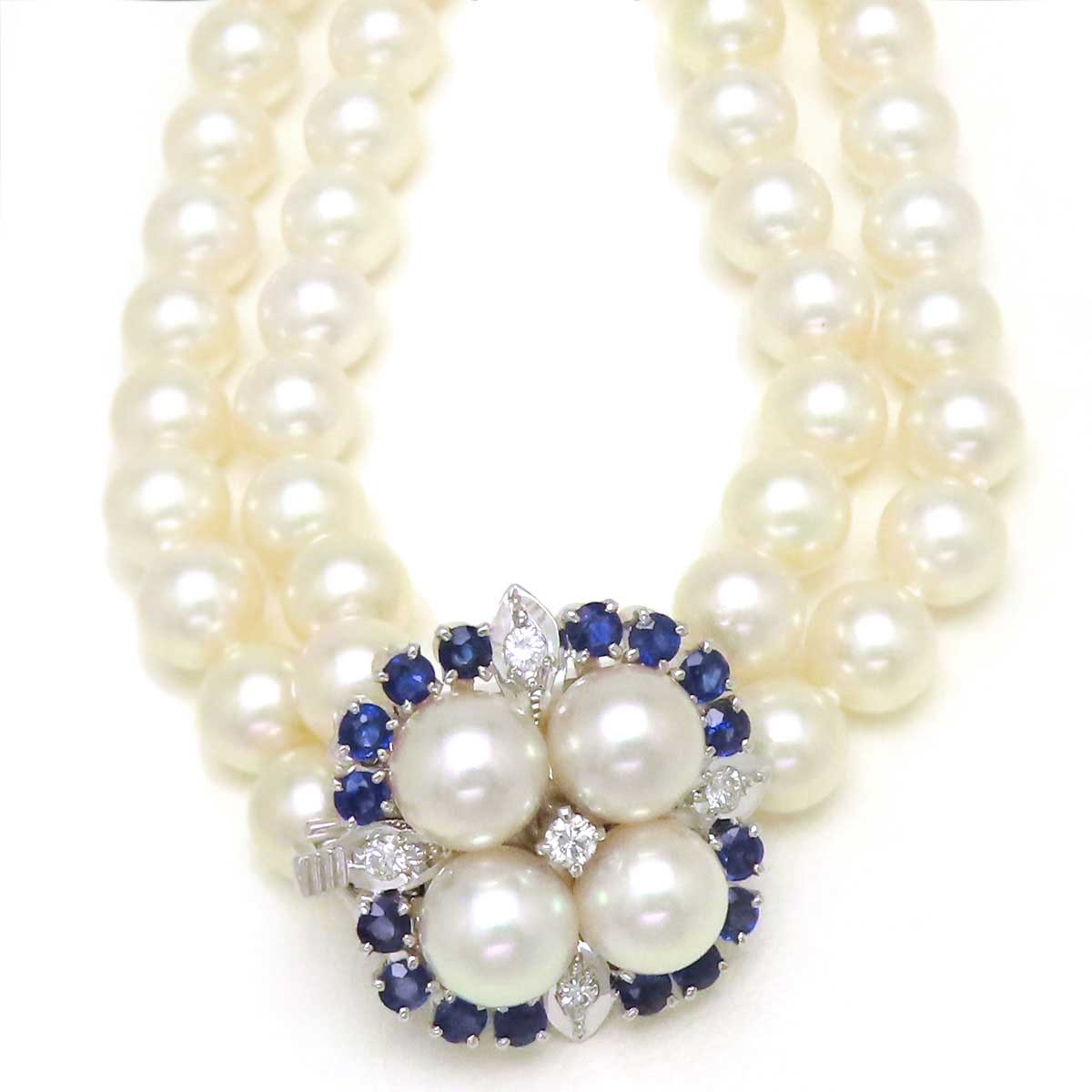 Mikimoto K14WG Pearl Diamond Sapphire Necklace