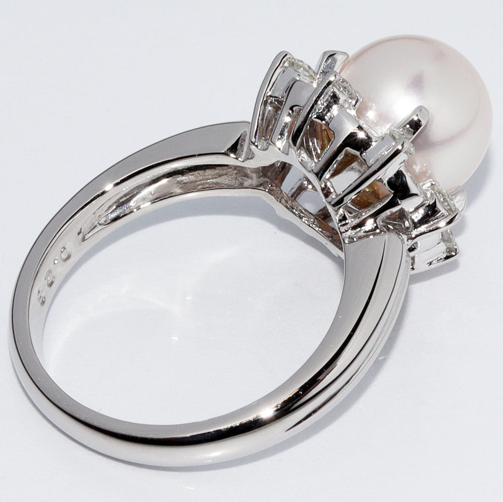 Pt900 Platinum Pearl Ring with Diamond 0.28ct Size 11.5 in Great Condition