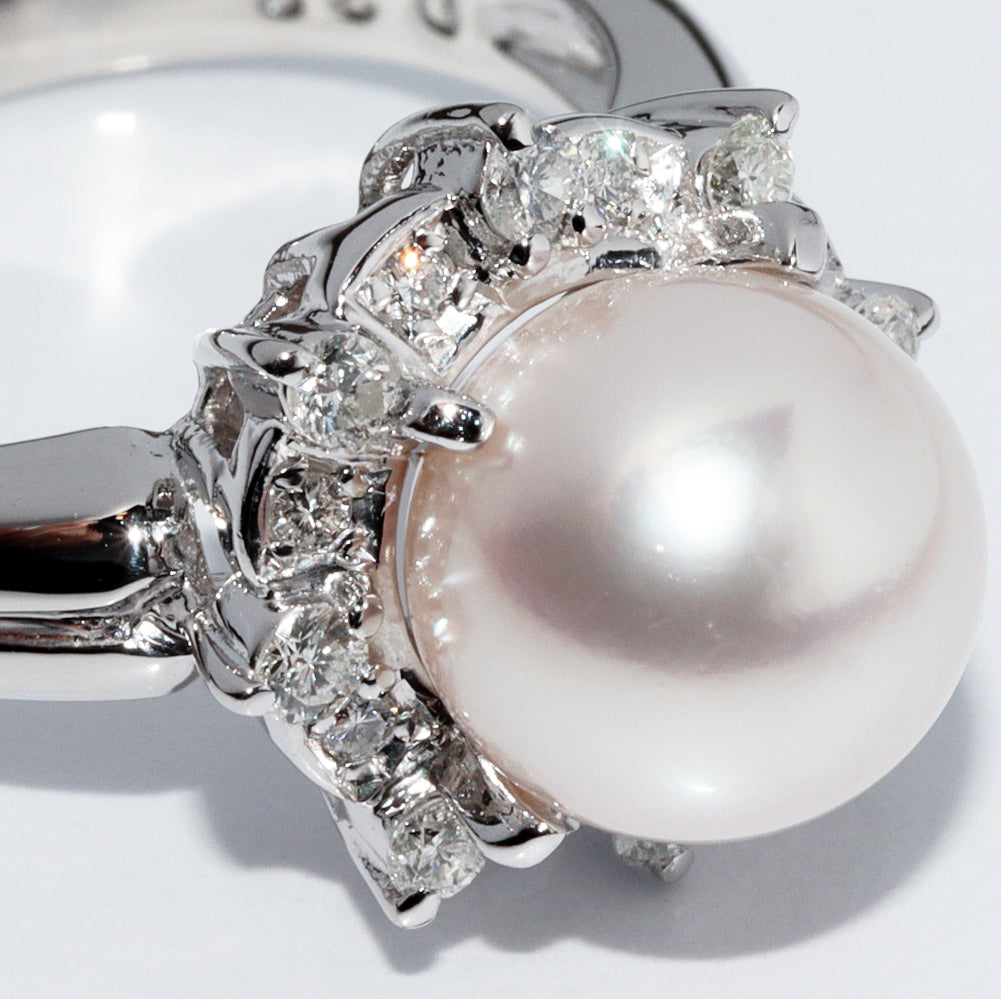 Pt900 Platinum Pearl Ring with Diamond 0.28ct Size 11.5 in Great Condition