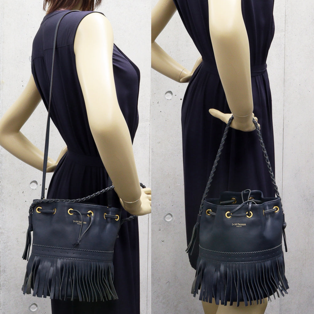 J&M Davidson Calfskin Drawstring Handbag Shoulder Bag Navy 2WAY