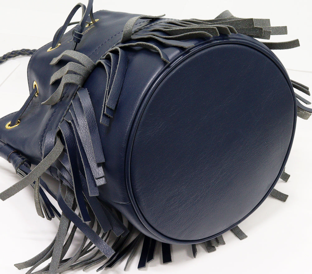 J&M Davidson Calfskin Drawstring Handbag Shoulder Bag Navy 2WAY