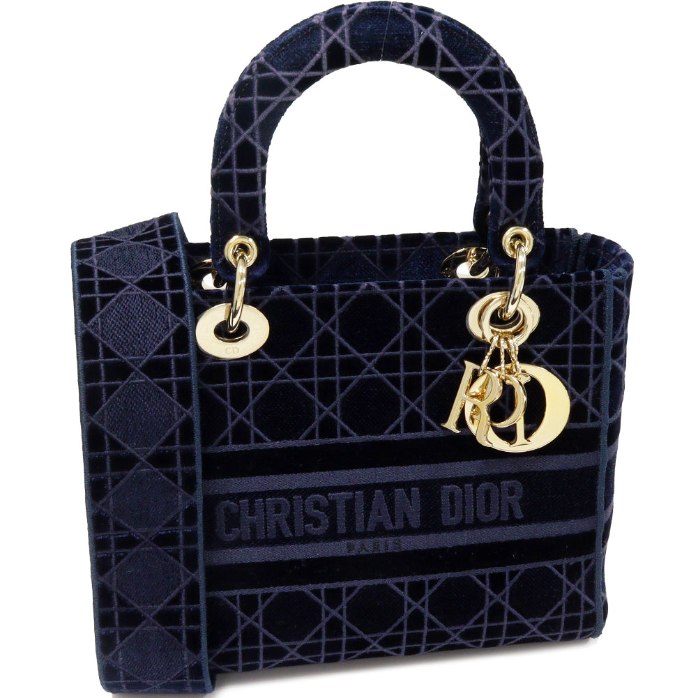 Dior Embroidery Canvas Tote Handbag Navy Gold in Great Condition