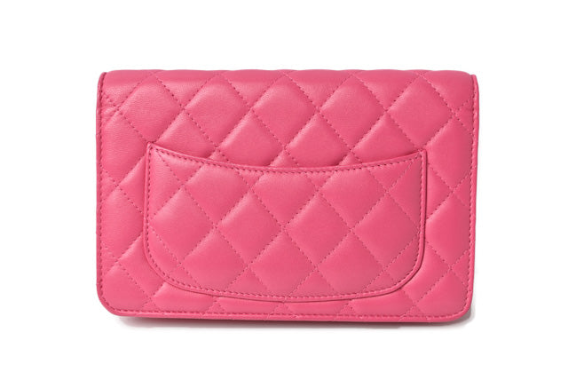 Chanel Lambskin Chain Wallet Shoulder Bag Pink Silver Hardware