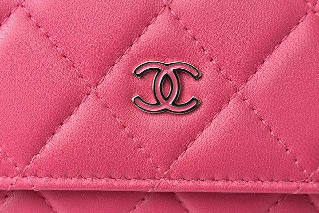 Chanel Lambskin Chain Wallet Shoulder Bag Pink Silver Hardware