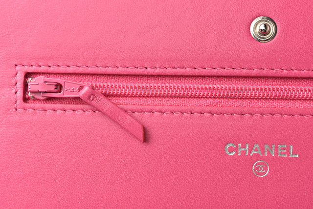 Chanel Lambskin Chain Wallet Shoulder Bag Pink Silver Hardware