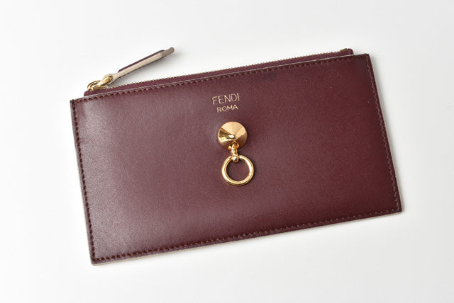 Fendi Mini Wallet Coin/Card Case Burgundy in Excellent Condition