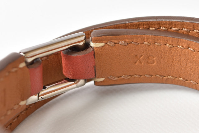 Hermes Leather XS Rivale Double Tour Bracelet Pink Brown/Silver in Excellent Condition