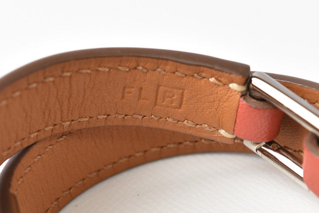 Hermes Leather XS Rivale Double Tour Bracelet Pink Brown/Silver in Excellent Condition