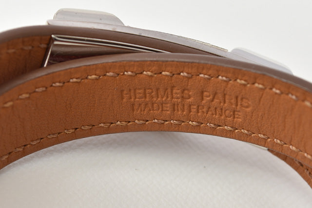 Hermes Leather XS Rivale Double Tour Bracelet Pink Brown/Silver in Excellent Condition