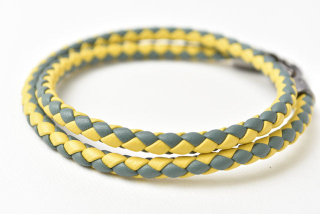 Tod's Leather 2-Strand Intrecciato Bracelet/Bangle, Green/Yellow in Pristine Condition