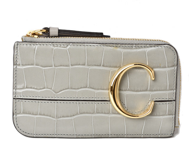 Chloe Leather Mini Wallet/Coin Case/Card Case Light Grey