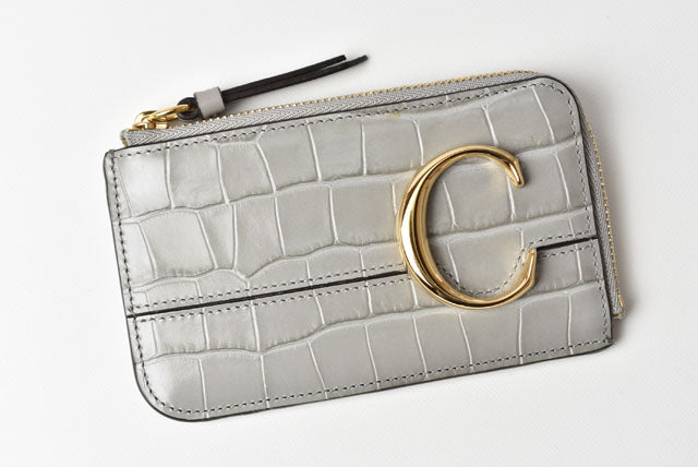 Chloe Leather Mini Wallet/Coin Case/Card Case Light Grey