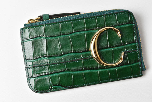 Chloe Leather Mini Wallet/Coin/Card Case Green