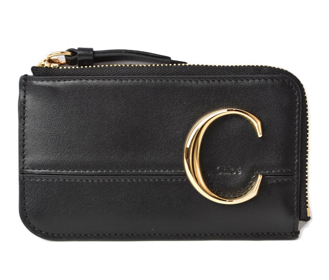 Chloe Leather Mini Wallet Coin Card Case Black