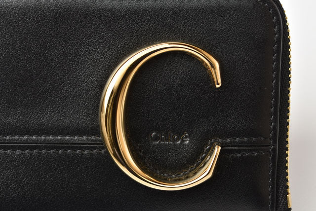 Chloe Leather Mini Wallet Coin Card Case Black