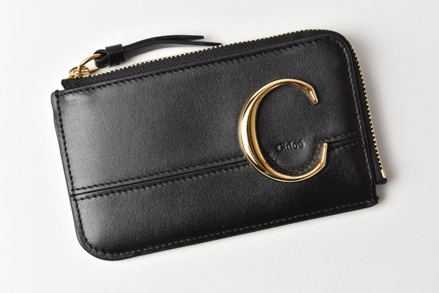 Chloe Leather Mini Wallet Coin Card Case Black