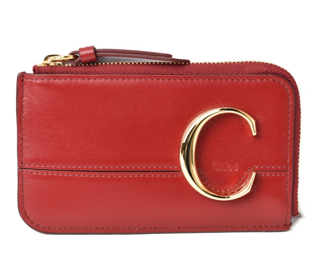 Chloe Leather Mini Wallet Coin Card Case Red