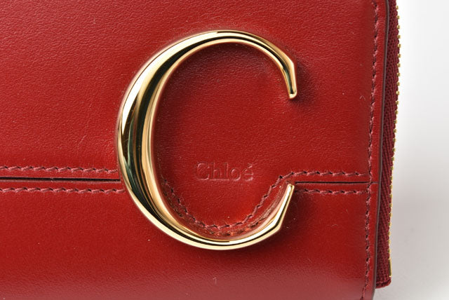 Chloe Leather Mini Wallet Coin Card Case Red