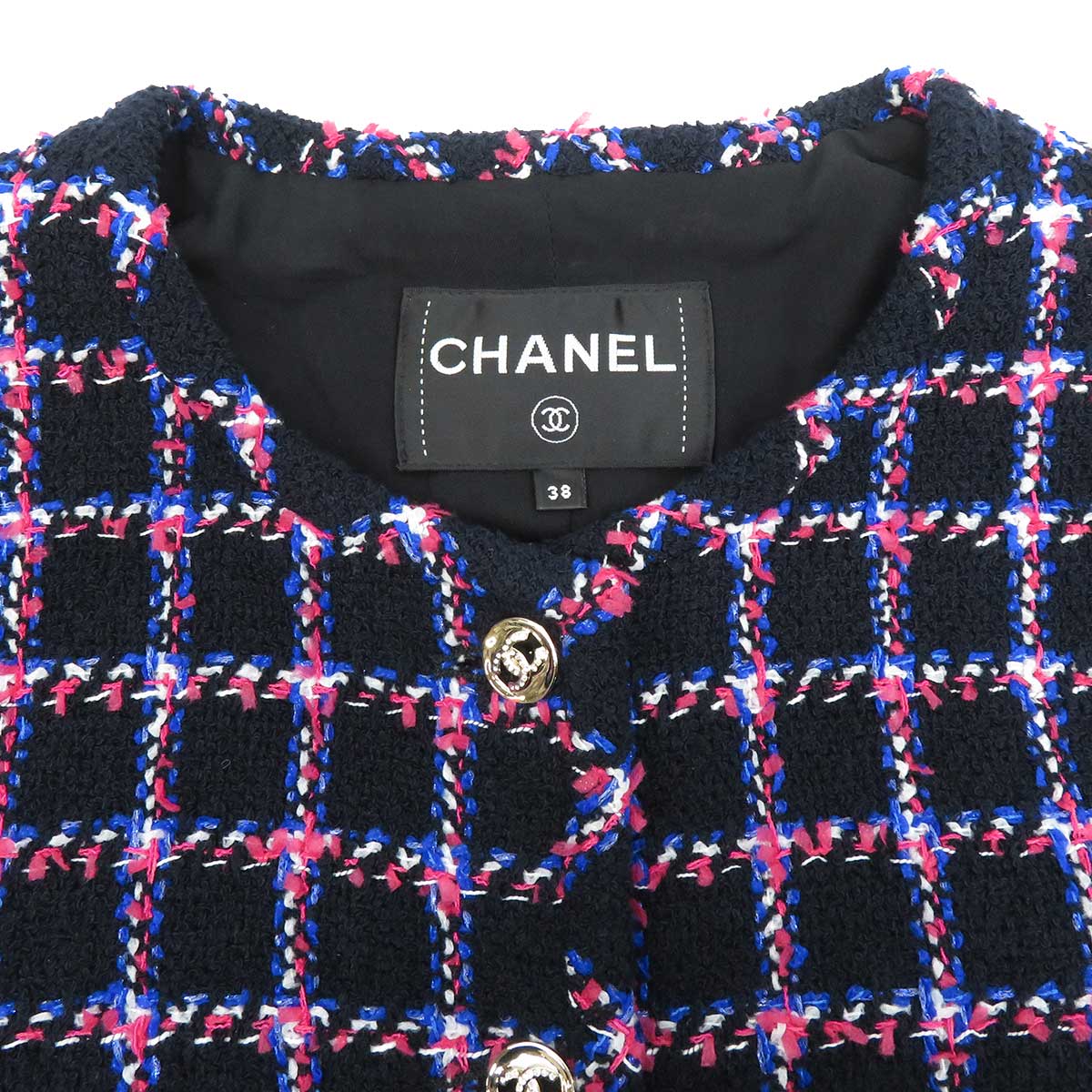 Chanel Tweed Collarless Jacket Navy