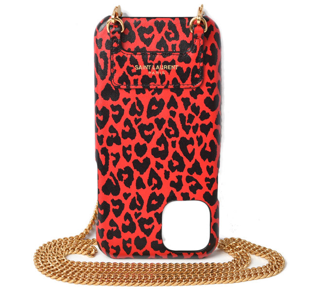 Yves Saint Laurent Smartphone Shoulder Bag/iPhone Case Leopard Red/Black