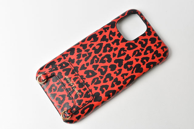 Yves Saint Laurent Smartphone Shoulder Bag/iPhone Case Leopard Red/Black