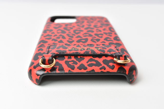 Yves Saint Laurent Smartphone Shoulder Bag/iPhone Case Leopard Red/Black