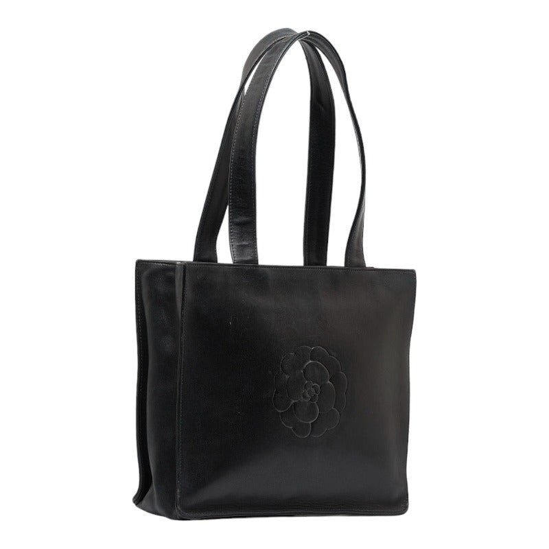Leather Camellia Tote Bag