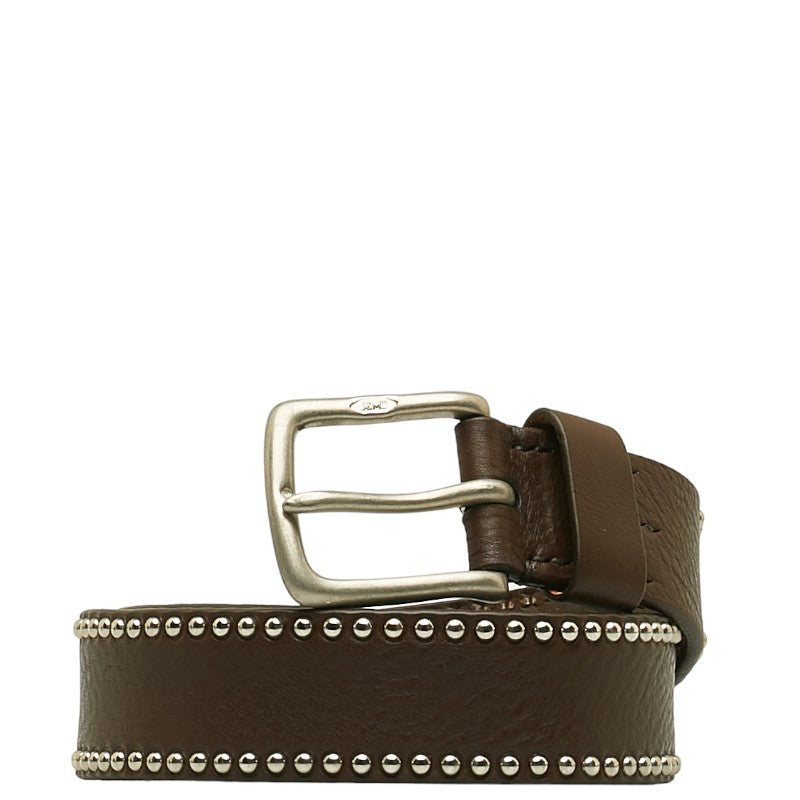 J&M Davidson Studded Leather Belt Brown Silver