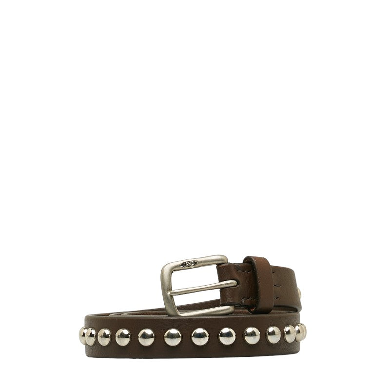 J&M Davidson Studded Leather Belt Brown Silver