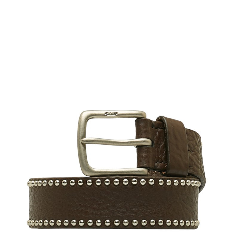 J&M Davidson Studded Leather Belt Brown Silver