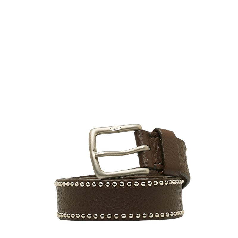 J&M Davidson Studded Leather Belt Brown Silver