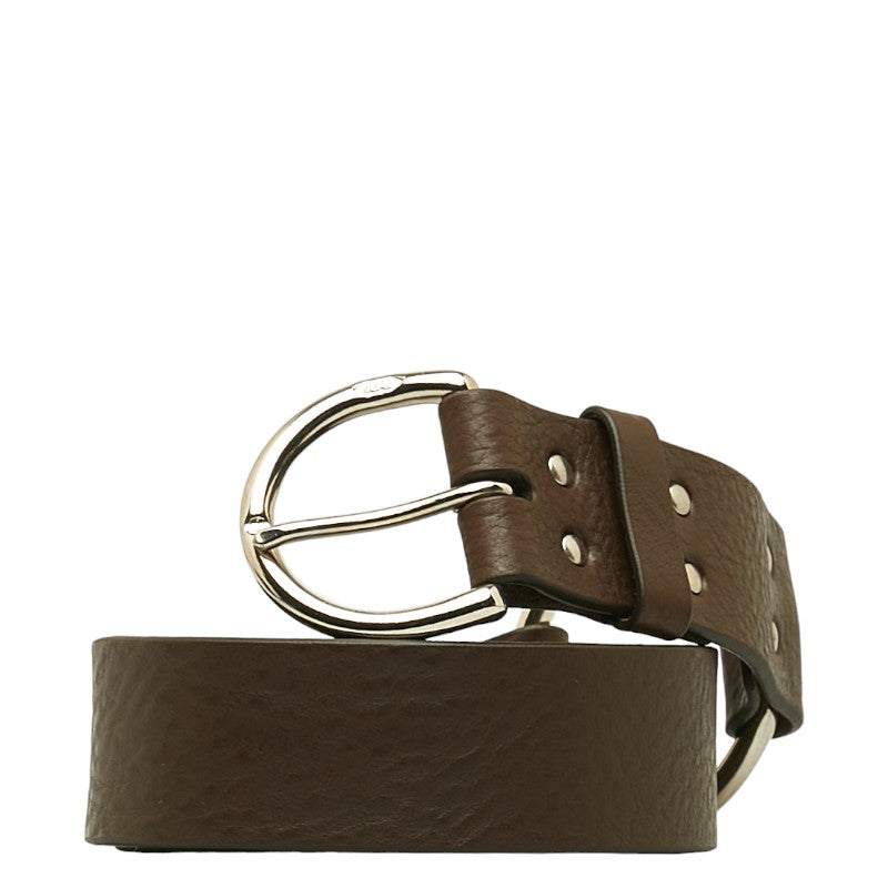 J&M Davidson Leather Ring Belt Brown Silver