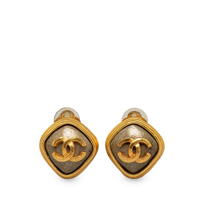 Chanel Coco Mark Stone Clip-On Earrings Gold Plated in Very Good Condition