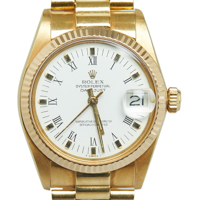 Rolex Datejust 6827 Automatic White Dial K18 Gold Ladies Watch in Very Good Condition