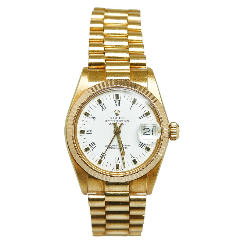 Rolex Datejust 6827 Automatic White Dial K18 Gold Ladies Watch in Very Good Condition