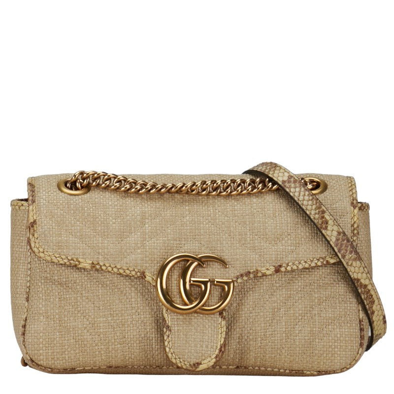 Gucci GG Marmont Chain Shoulder Bag Beige Raffia Python 443497 in Very Good Condition