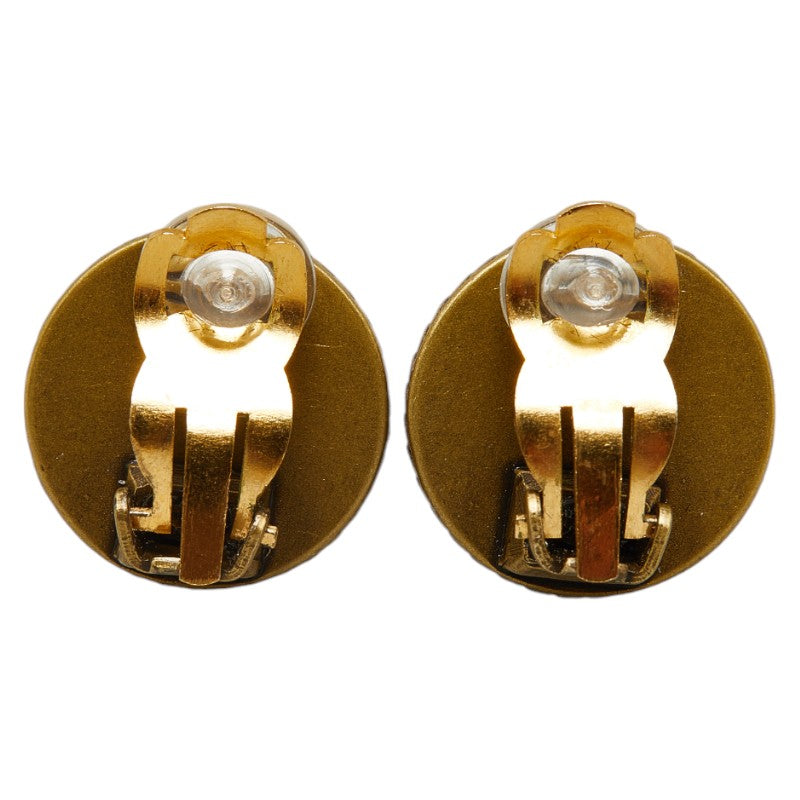 Chanel Coco Mark Button Motif Clip-On Earrings Gold Black in Good Condition