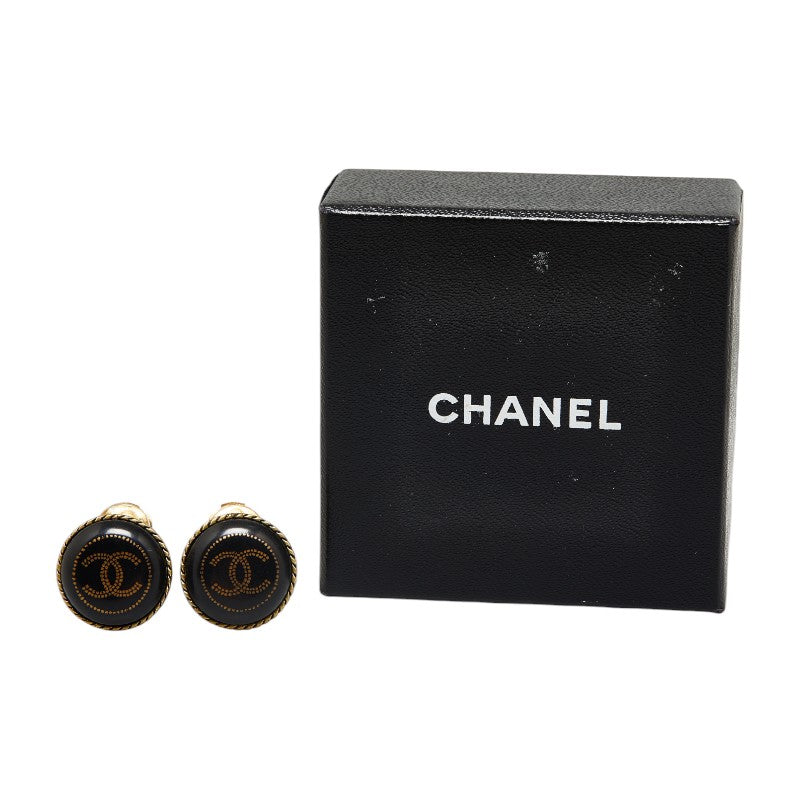 Chanel Coco Mark Button Motif Clip-On Earrings Gold Black in Good Condition