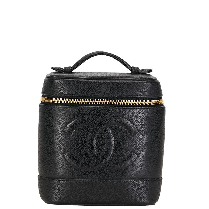 Chanel Caviar Skin Coco Mark Vanity Handbag Black Gold