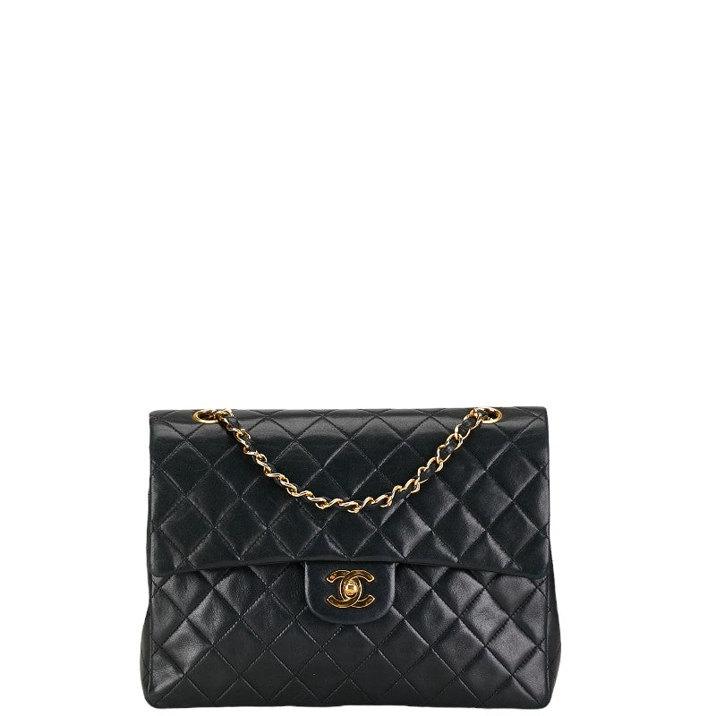 Chanel Matelasse Double Flap Chain Shoulder Bag Black Gold Lambskin in Good Condition