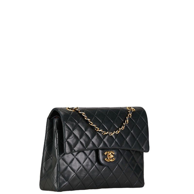 Chanel Matelasse Double Flap Chain Shoulder Bag Black Gold Lambskin in Good Condition