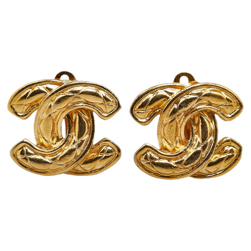 Chanel Matelasse Coco Mark Earrings Gold Plated in Very Good Condition