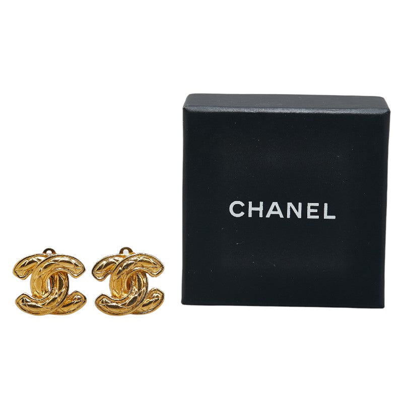 Chanel Matelasse Coco Mark Earrings Gold Plated